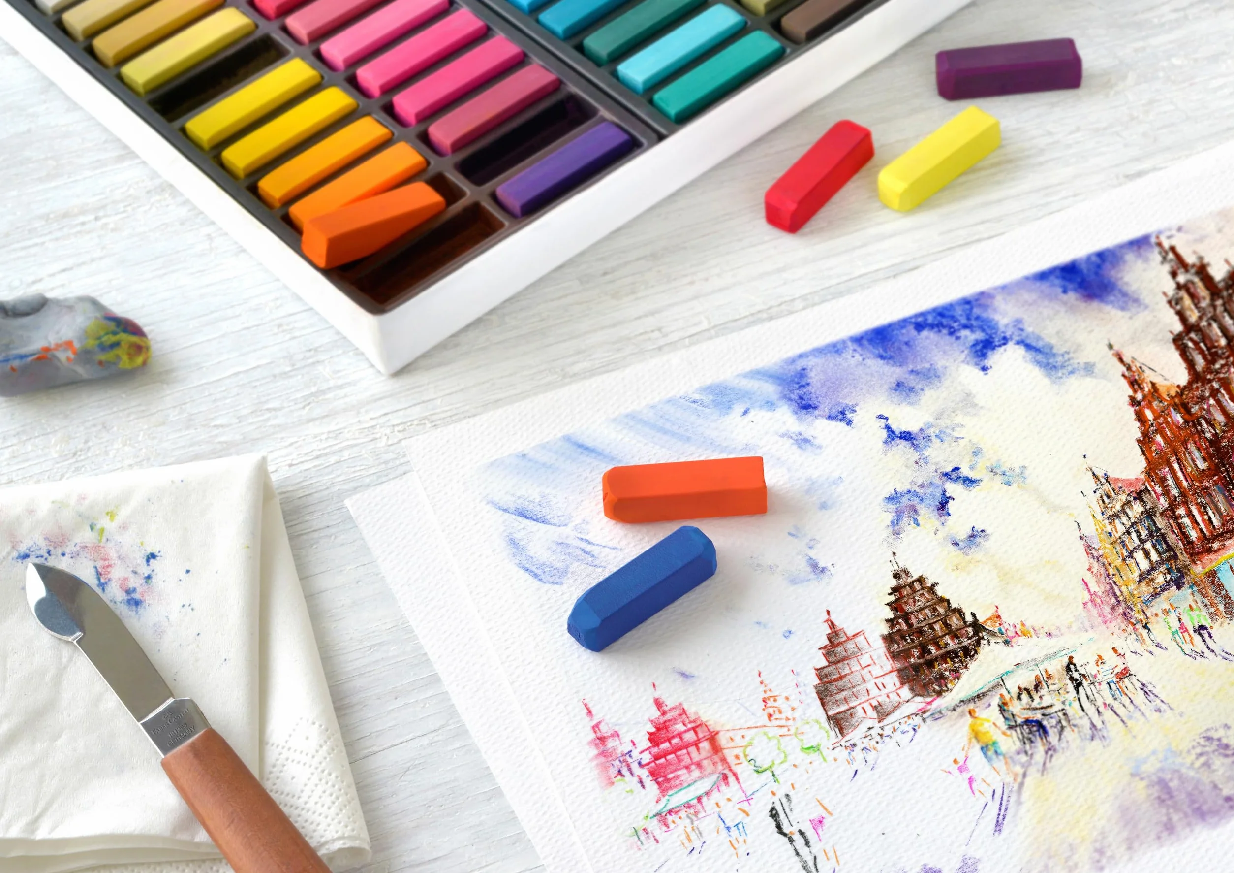 Faber-Castell Studio Quality 128248 Boîte carton de 48 mini craies, pastel tendre de différentes couleurs