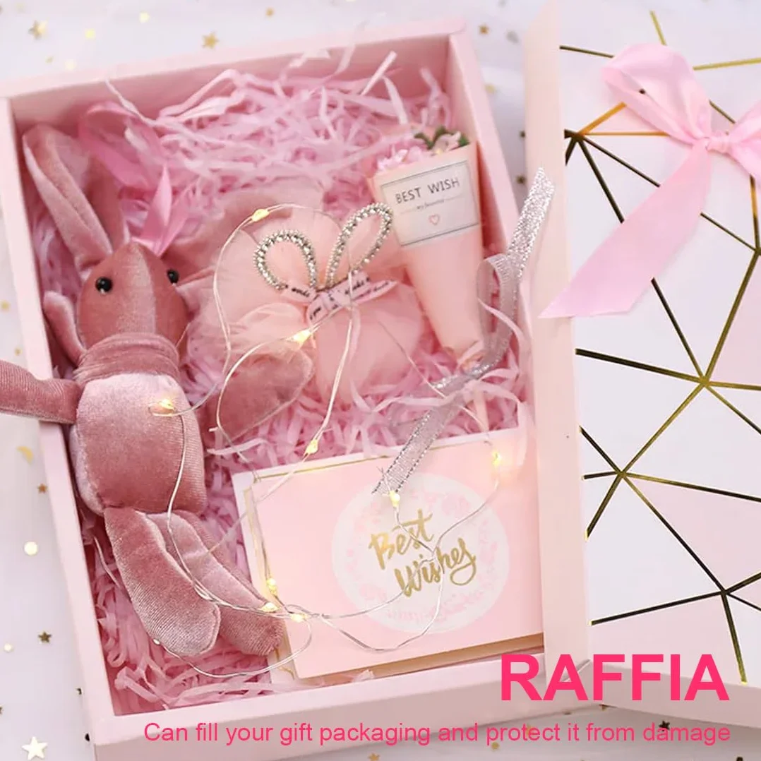 200g Remplissage de Panier de Fête et Boîte Cadeau Papier de Soie Déchiqueté Raphia Déchiqueté pour Emballage Cadeau Rose