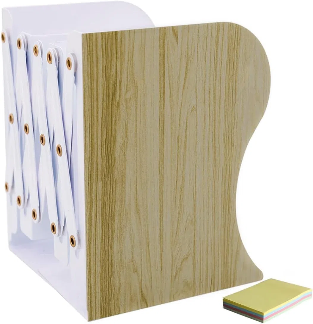 DIFIT Serre Livre, Serre-Livres Extensible, Métal Serre Livres, 1 Pièce Reglable Cale Livre, Presse Livre pour Étagère, Bloc Livre Lourd pour Les Bibliothèque/Les Bureaux(Imitation du Grain De Bois)