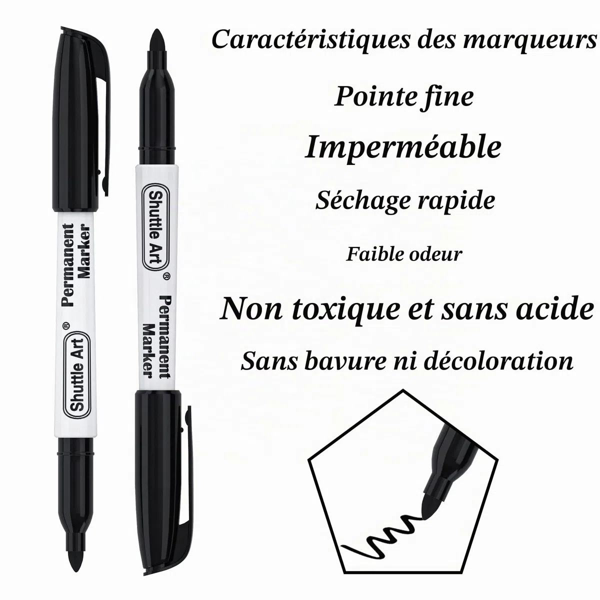 Shuttle Art Marqueurs Indélébiles Noir, Lot de 30 Marqueurs Permanent Pointe Fine, Encre Noir, Feutre Indélébile Fonctionne sur Plastique Bois Pierre Métal Verre pour Marquer