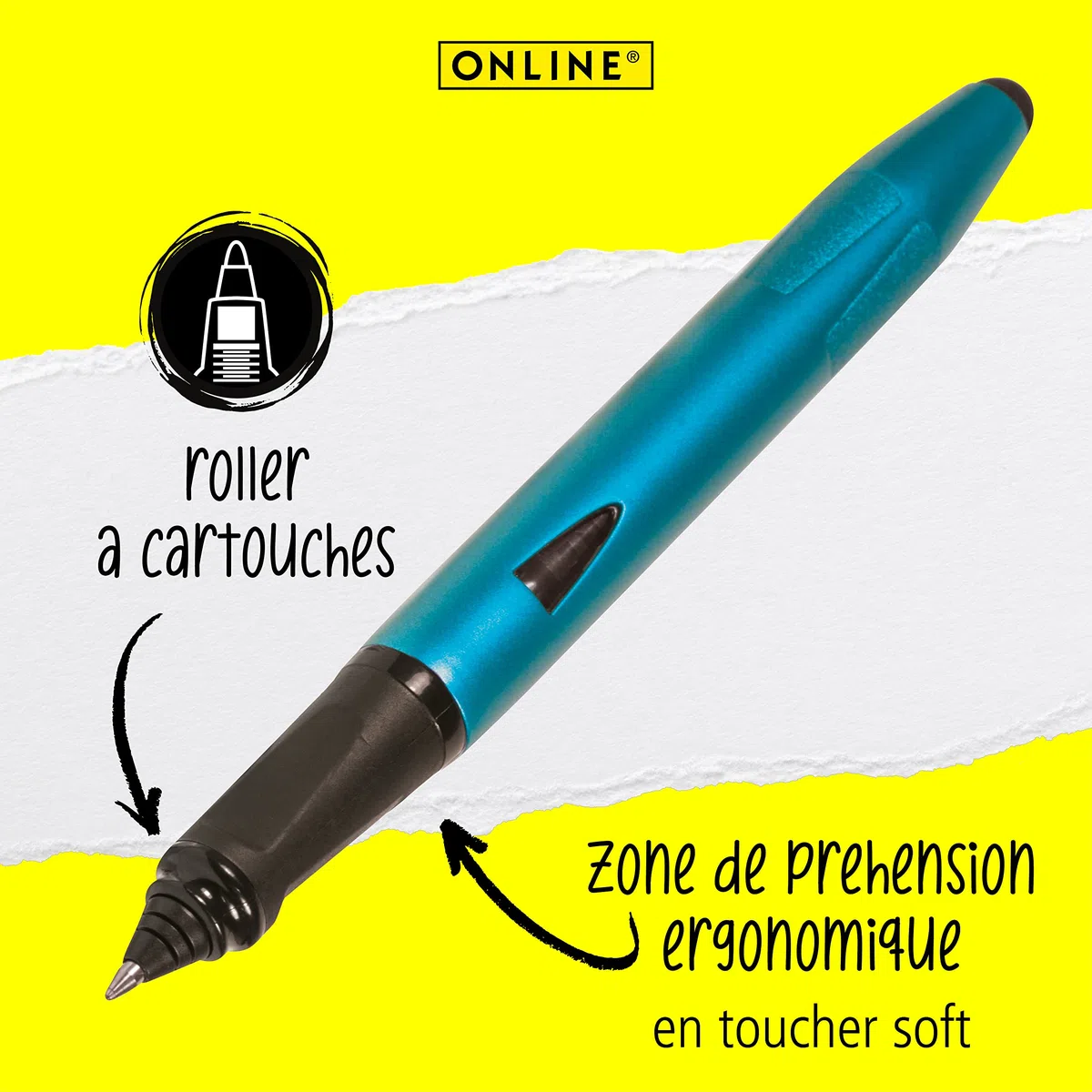 Online Roller à cartouches ergonomique - Switch Plus Pétrole - pour cartouches d'encre standard, rechargeable, avec stylus tip, convient pour droitiers et gauchers, pour filles/garçons/adultes