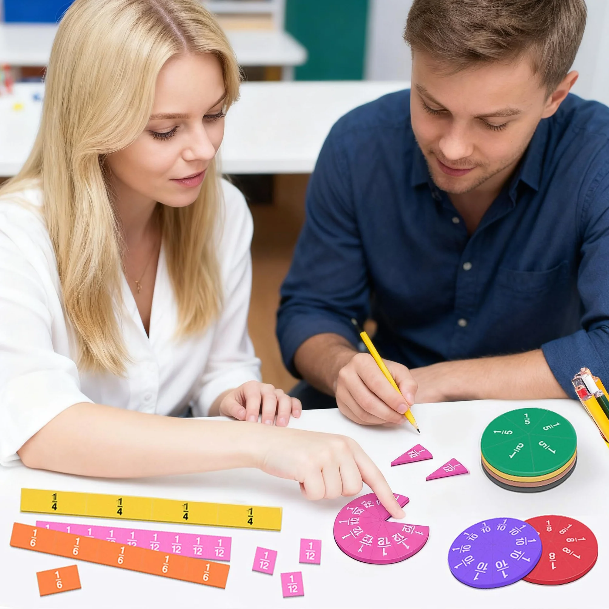Meetory Lot de 134 tuiles magnétiques et cercles de fraction éducatives pour apprendre les mathématiques à l’école primaire idéal pour salle de classe