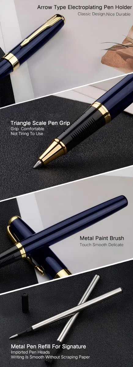 Ensemble de stylos en métal (encre noire), stylo Signature en métal professionnel, ensemble de stylos à encre métallique, stylo Signature d'apparence bleue, stylo à bille