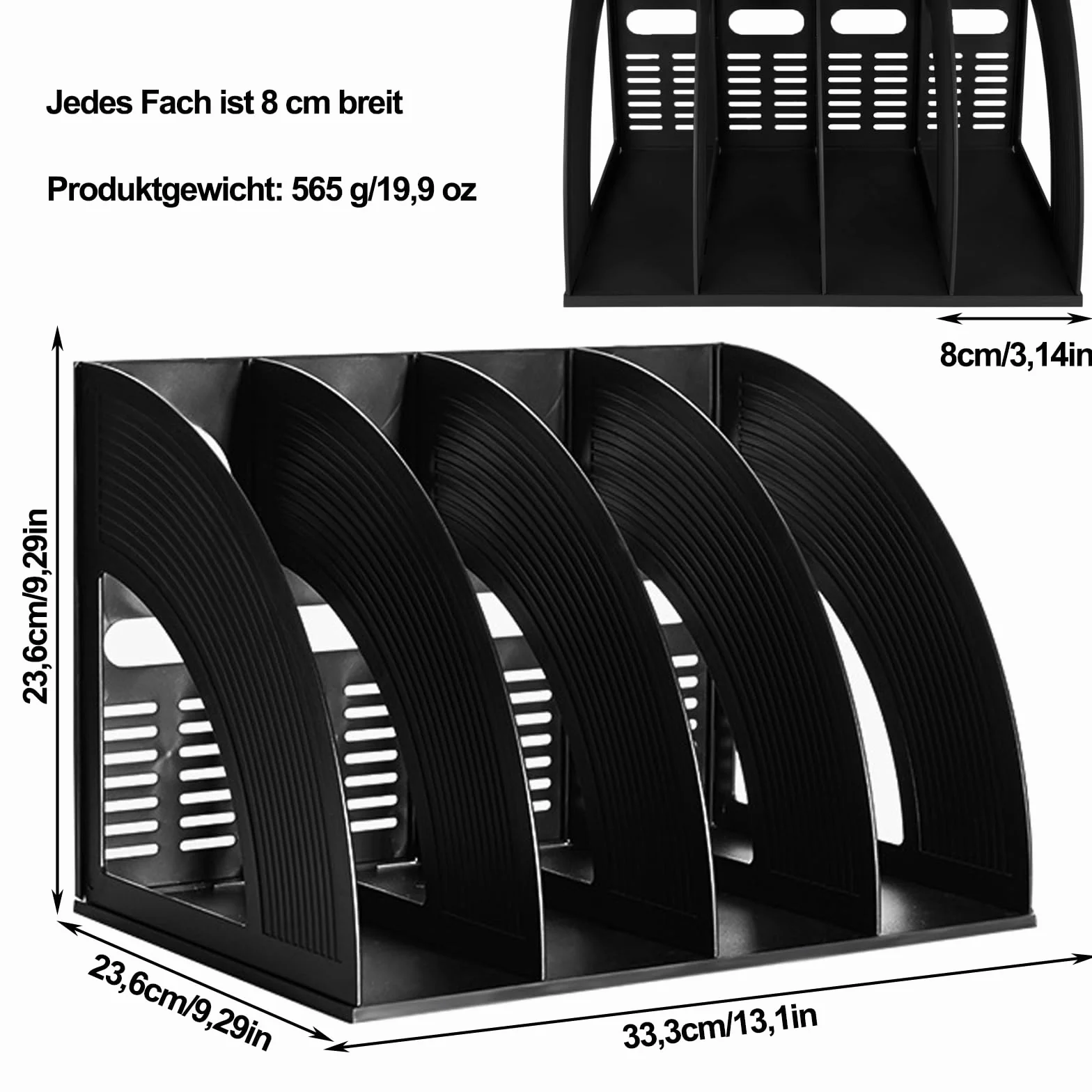 Porte-Revues en Plastique, Porte Revues à 4 Compartiments, Porte-Revues en Plastique, Trieur de Dossiers Verticaux, Organiseur de Bureau, pour Magazine Papier A4 Livre Dossier, Noir