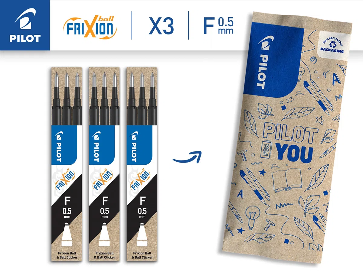 PILOT - Lot de 3 Étuis de 3 Recharges FriXion - Recharges Stylos Effaçables - Compatibles FriXion Ball et FriXion Ball Clicker - Noir - Pointe Fine