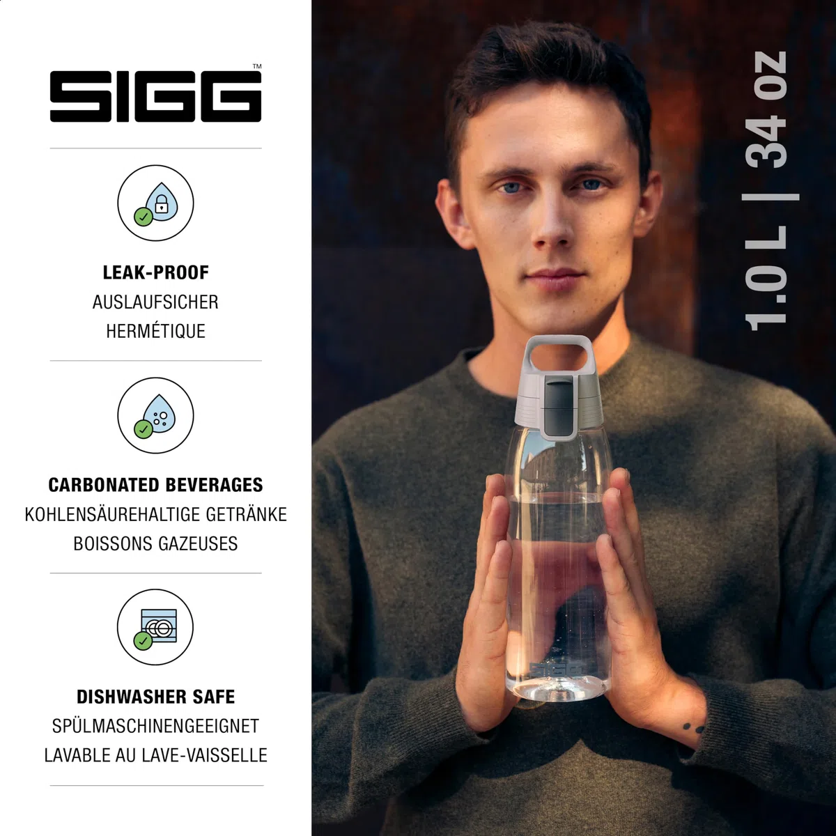 Sigg - Gourde Tritan - Total Color ONE - Convient Aux Boissons Gazeuses - Lavage Au Lave-Vaisselle - Étanche & Poids Plume - Sans BPA - 0,6L / 1L