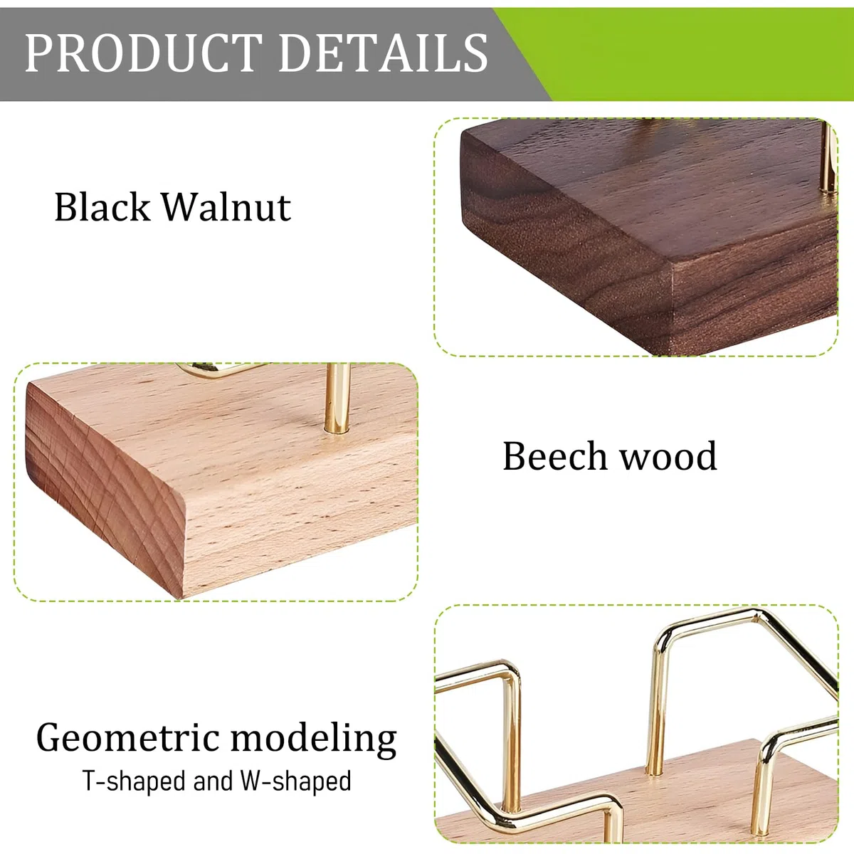 Porte-cartes de visite en bois – Lot de 2 supports en bois massif avec cadre métallique doré, design professionnel pour bureau, réception et décoration élégante – (brun foncé)