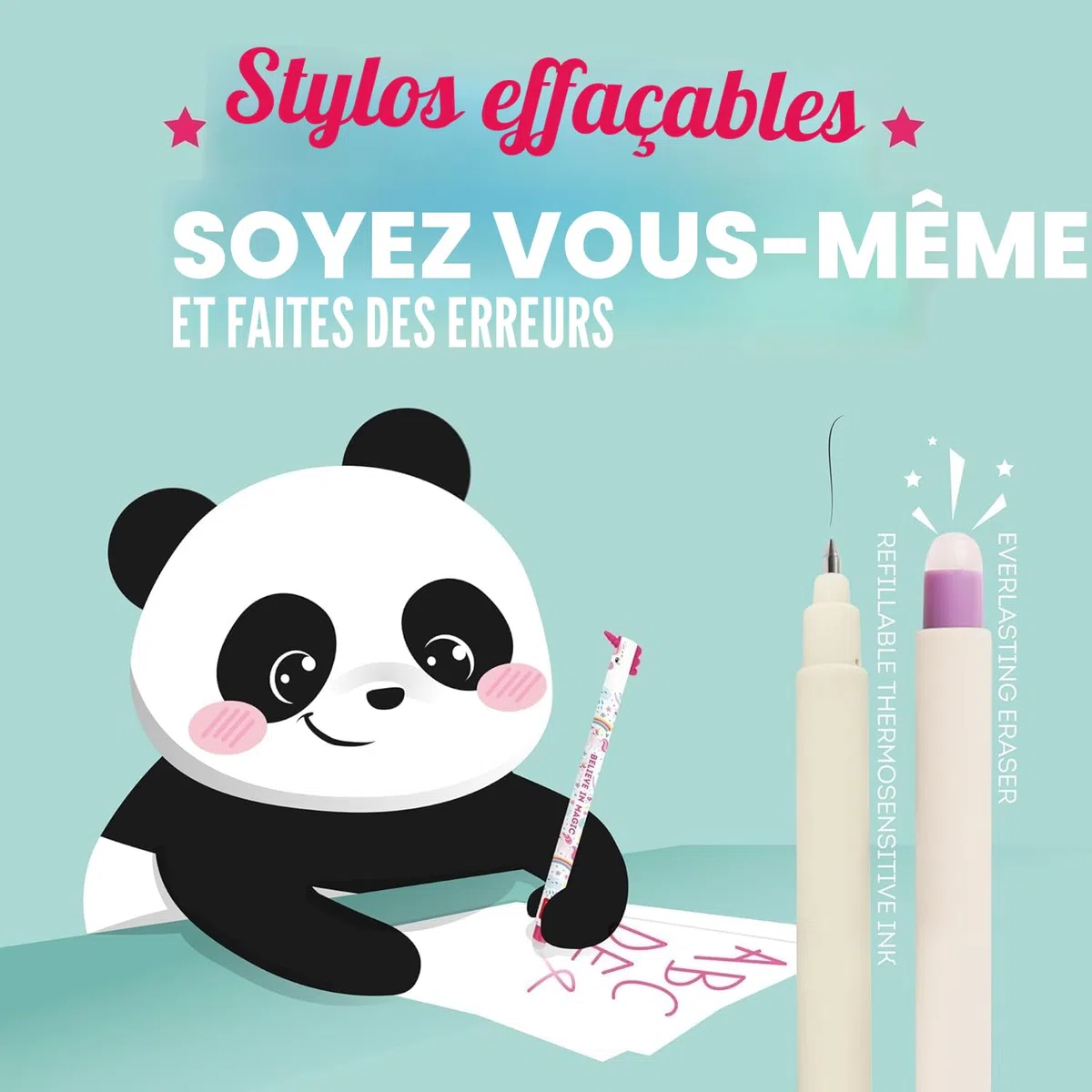 LEGAMI - Lot de 8 stylos à encre gel effaçables avec encre thermosensible, gamme de couleurs d'encre et motifs du corps du stylo, pointe de 0,7 mm, coccinelle, monstre, tigre, papillon et motifs de