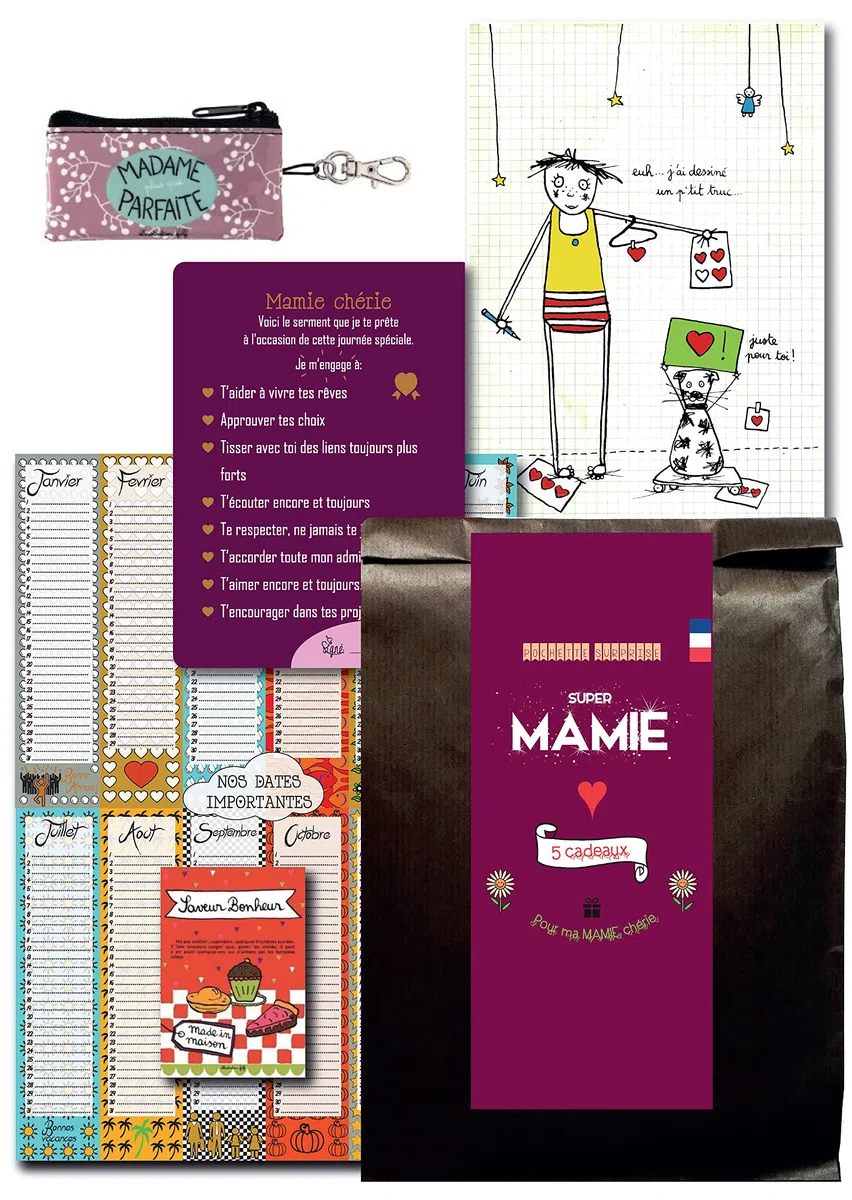 Pochette Surprise 5 Cadeaux pour Mamie - Cadeau de Table et de fête des Grands-Meres - Plein de tendresse et de surprises
