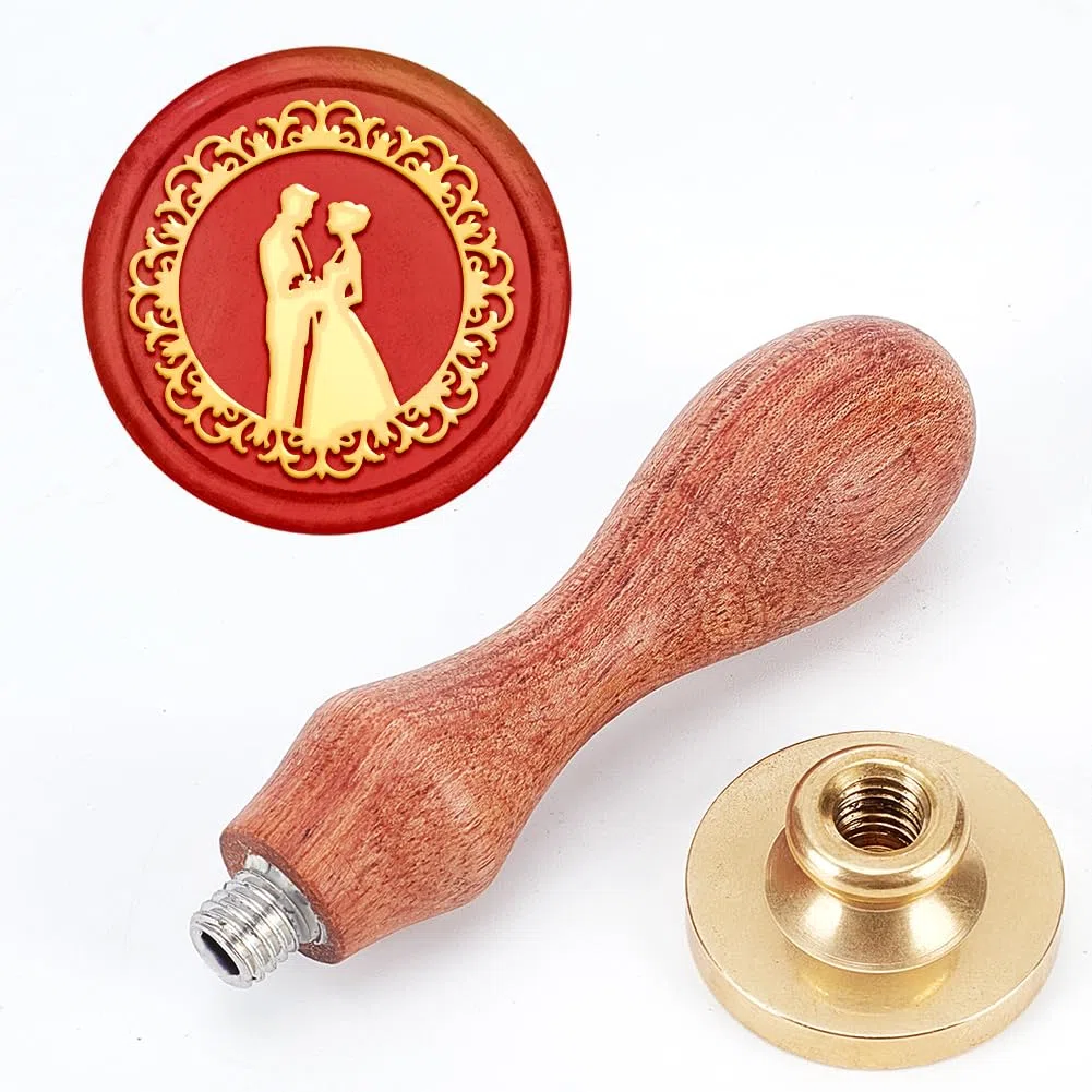 MAYJOYDIY Sceau de Cire de Couple de Mariage Vintage Tampon de Cire à Cacheter Romantique Mariée Tête de Tampon en Laiton Amovible de 25mm pour Carte D'Invitation de Mariage Enveloppes Emballage