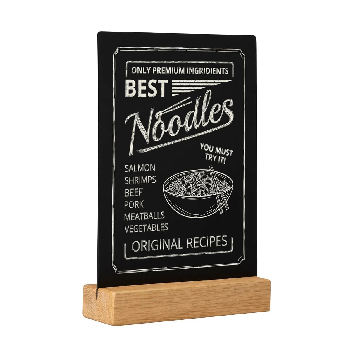 EUROPEL Présentoir de table de luxe style ardoise A5 vertical, pied en bois de chêne certifié FSC, pour marqueur à base d'eau, présentation recto-verso, pour restaurant, hôtel, conférence, festivals