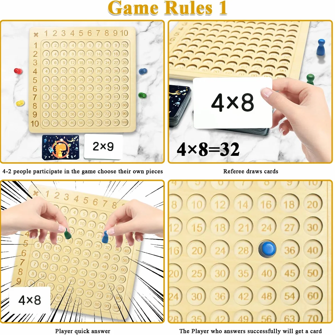 OneNine Jeu de Bord Montessori en Bois Multiplication & Addition 2 en 1, Jeu de Mathématiques 1x1, Apprendre à Calculer, Tableau de Multiplication, Outil d'enseignement de Multiplication par
