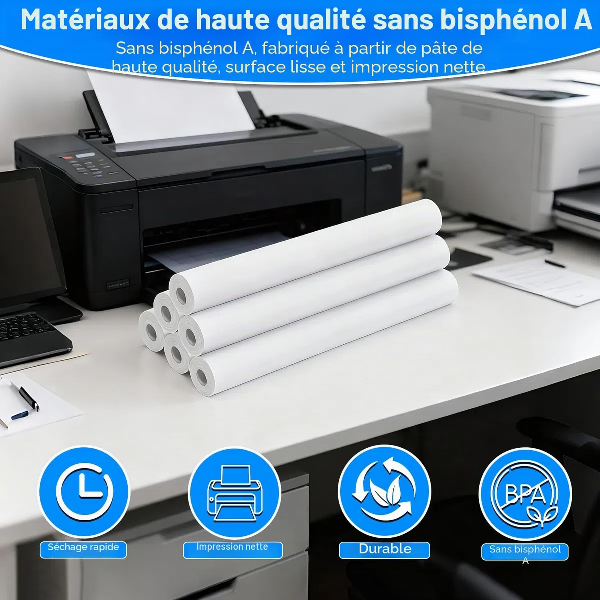 (6 Rouleaux) Papier Thermique A4 Pliable, Papier Imprimante Thermique, Papier Thermique A4, Sans BPA, Séchage Rapide, pour Imprimante Thermique pour Documents, Pages Web et Photos