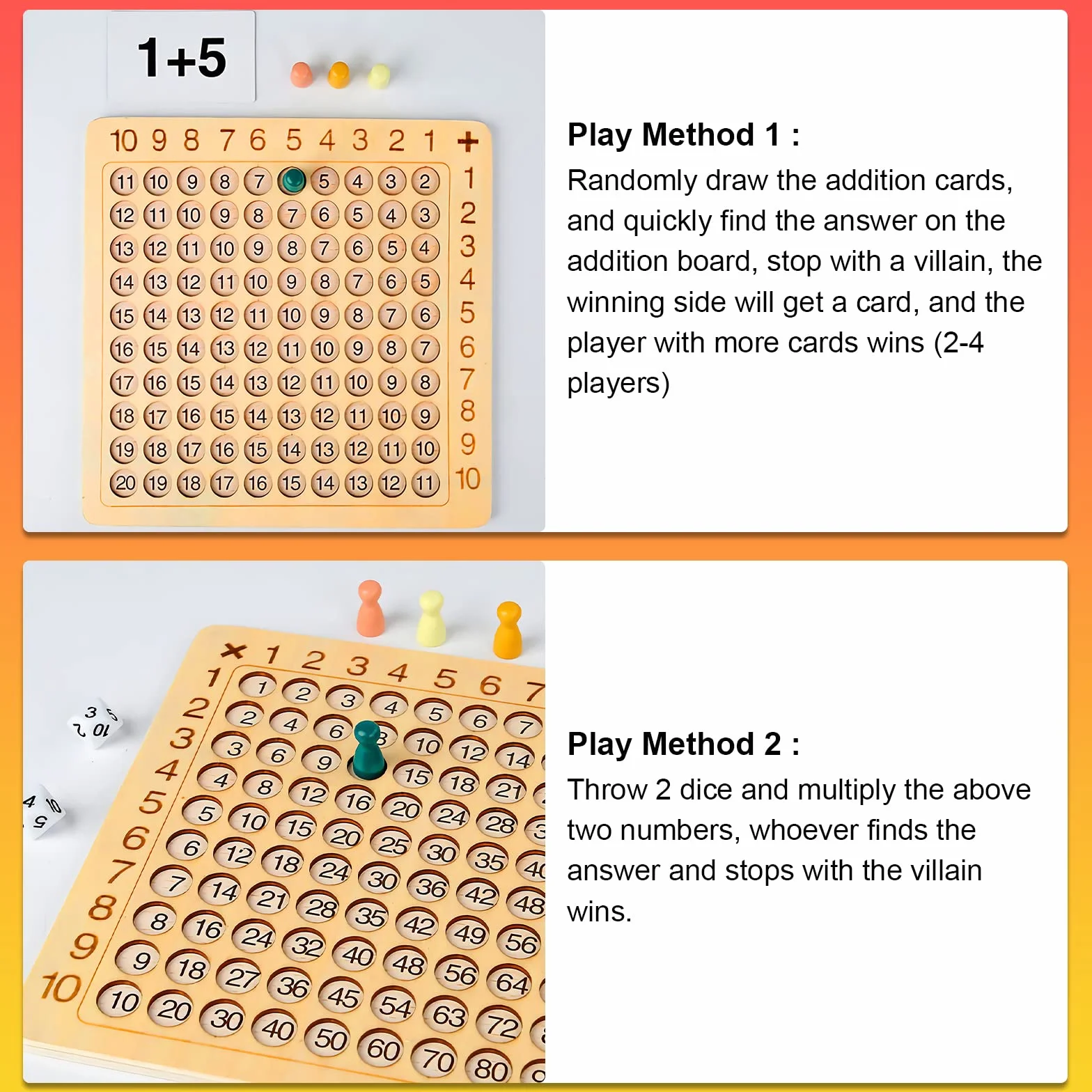 OneNine Jeu de Bord Montessori en Bois Multiplication & Addition 2 en 1, Jeu de Mathématiques 1x1, Apprendre à Calculer, Tableau de Multiplication, Outil d'enseignement de Multiplication par