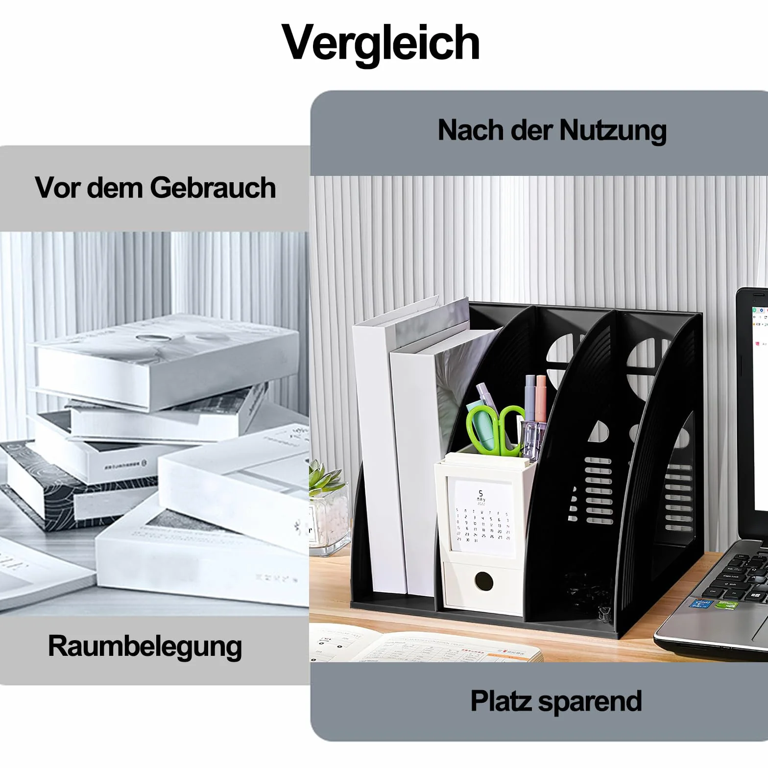 Porte-Revues en Plastique, Porte Revues à 4 Compartiments, Porte-Revues en Plastique, Trieur de Dossiers Verticaux, Organiseur de Bureau, pour Magazine Papier A4 Livre Dossier, Noir