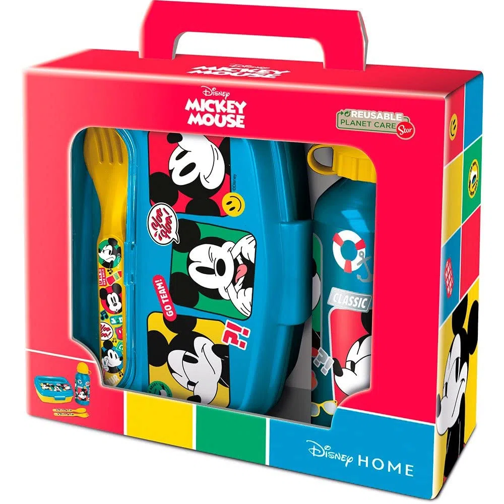 Stor SET URBAN VUELTA AL COLE 4 PCS (BOTELLA ALUMINIO 400 ML Y SANDWICHERA CON CUBIERTOS) MICKEY MOUSE FUN-TASTIC
