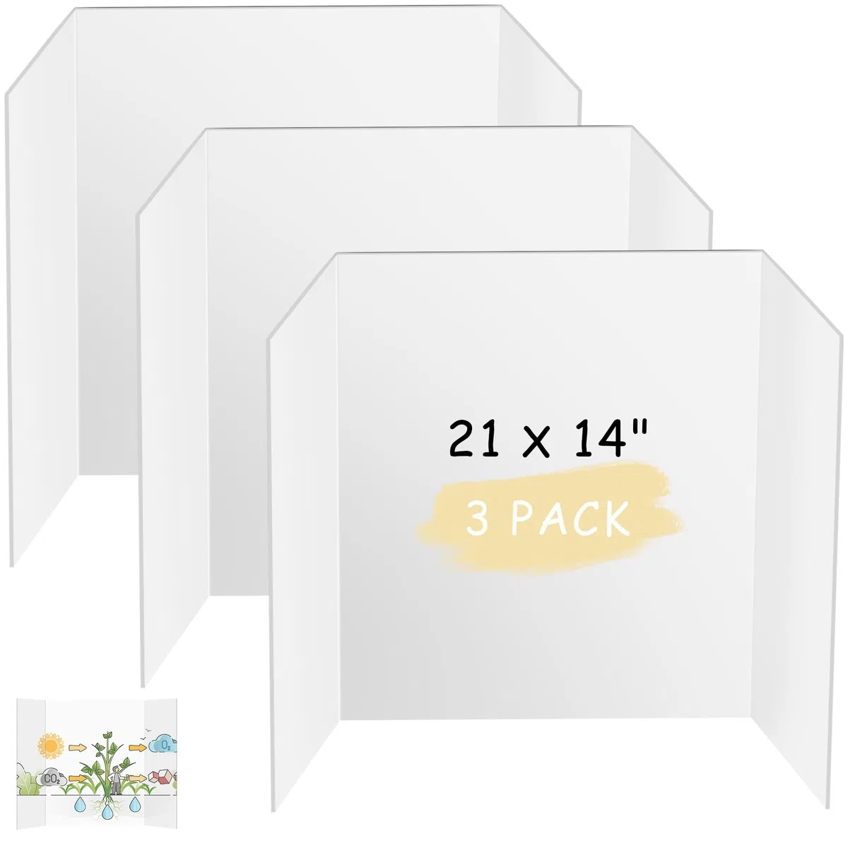 HAUTOCO Lot de 3 petits panneaux d'affichage tri-pliables, panneau d'affichage de présentation pliable 536 x 356 mm, carton ondulé léger pour afficher des photos, projets d'art et d'artisanat, blanc
