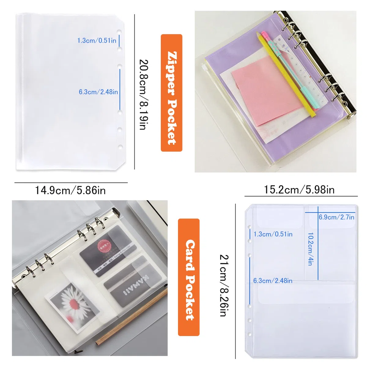 DY.2ten Lot de recharges A5 à 6 trous - (recharges de papier quadrillé + papier ligné + papier kraft + papier vierge à feuilles volantes - 180 feuilles/360 pages (45 feuilles de chaque type)