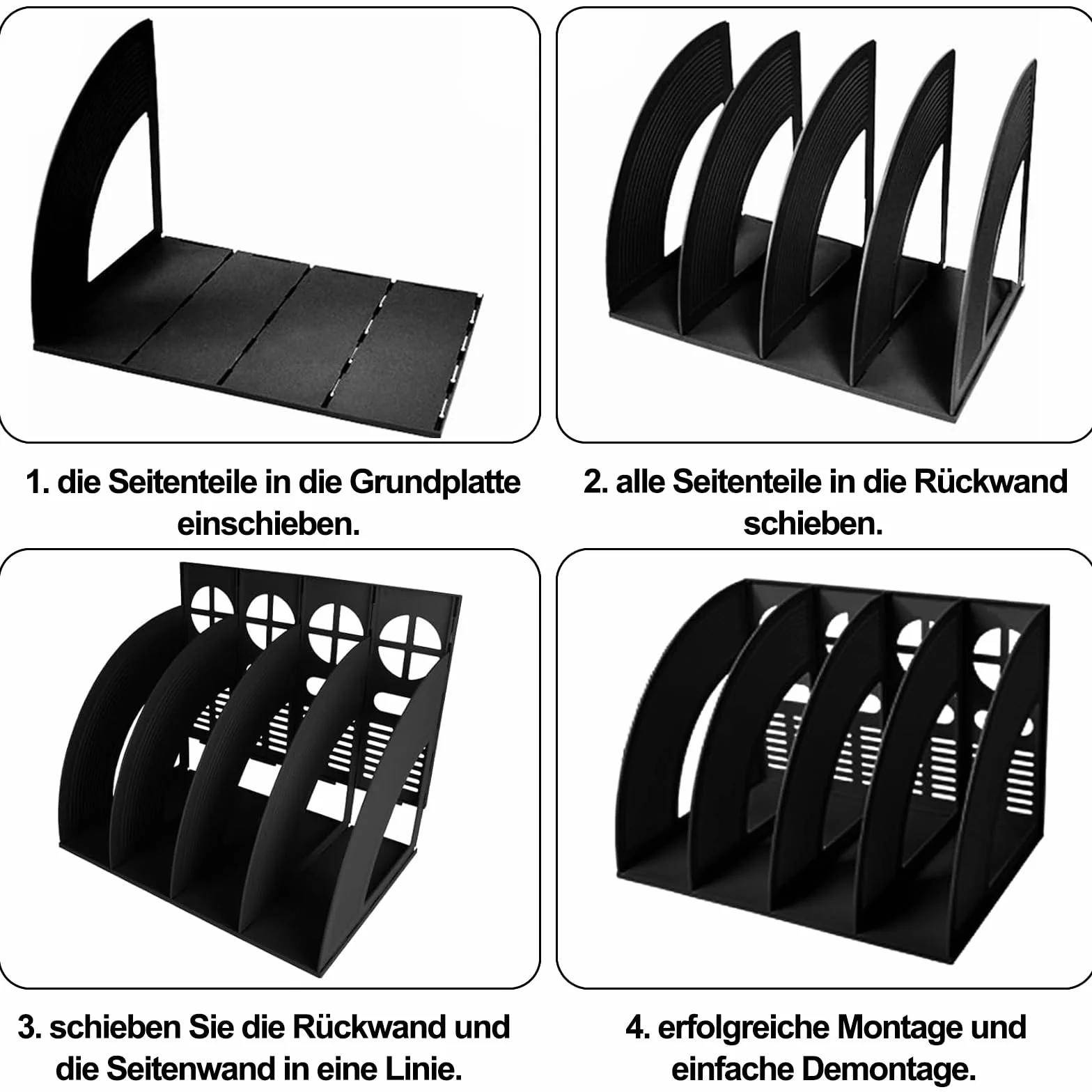 Porte-Revues en Plastique, Porte Revues à 4 Compartiments, Porte-Revues en Plastique, Trieur de Dossiers Verticaux, Organiseur de Bureau, pour Magazine Papier A4 Livre Dossier, Noir