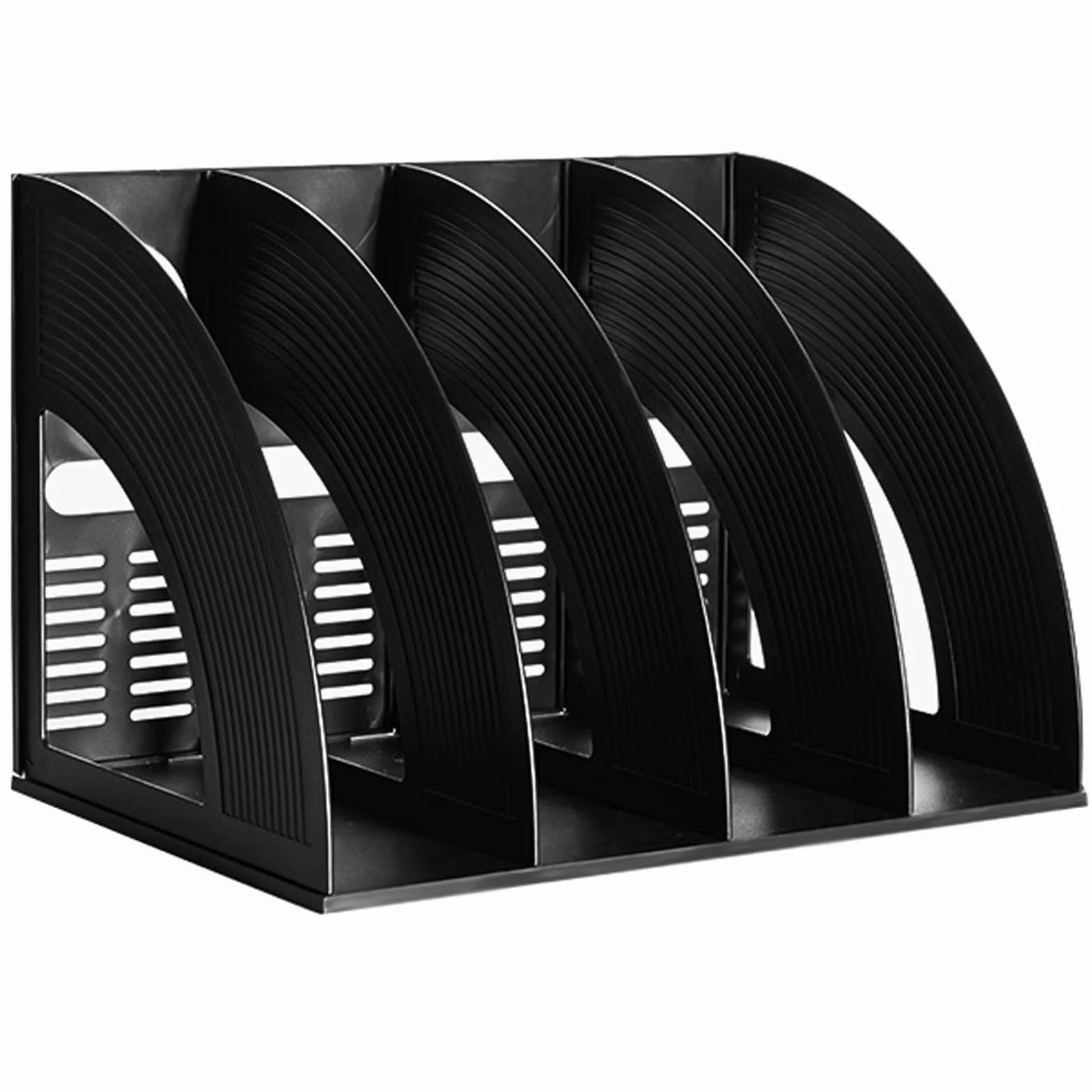 Porte-Revues en Plastique, Porte Revues à 4 Compartiments, Porte-Revues en Plastique, Trieur de Dossiers Verticaux, Organiseur de Bureau, pour Magazine Papier A4 Livre Dossier, Noir