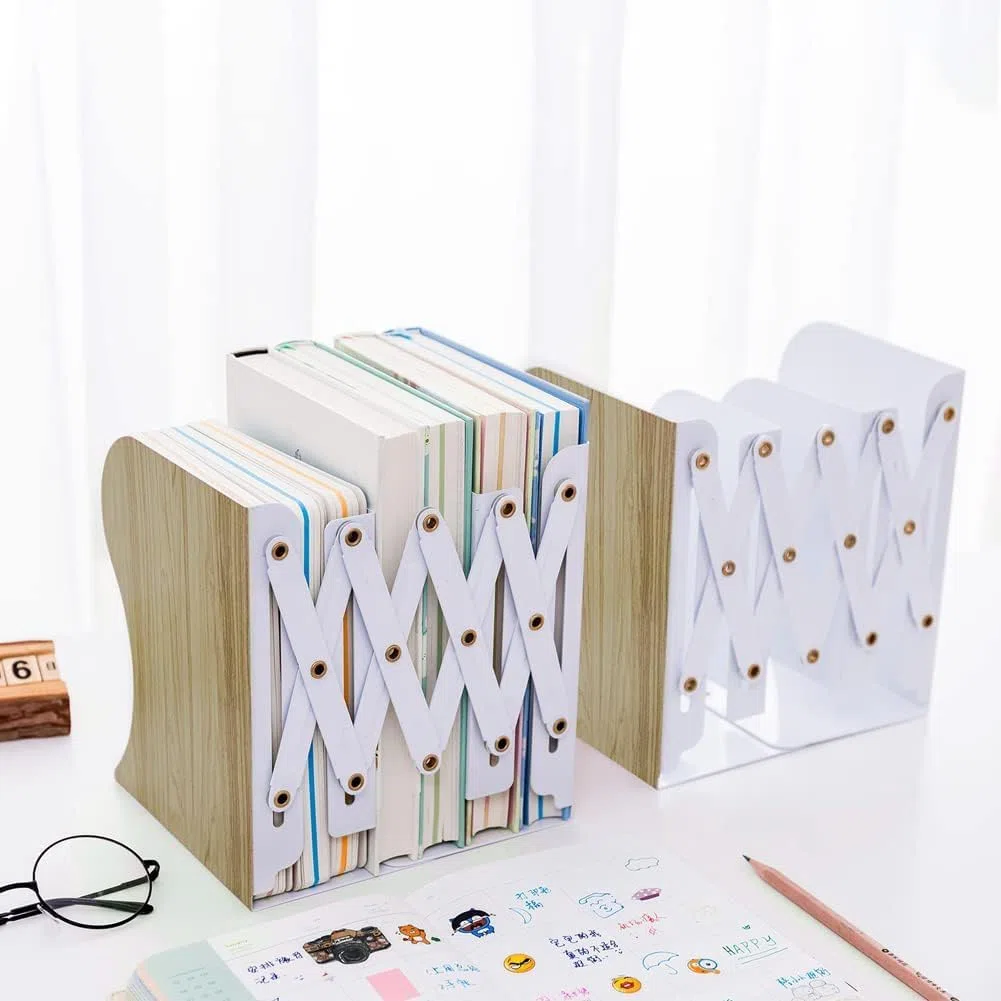 DIFIT Serre Livre, Serre-Livres Extensible, Métal Serre Livres, 1 Pièce Reglable Cale Livre, Presse Livre pour Étagère, Bloc Livre Lourd pour Les Bibliothèque/Les Bureaux(Imitation du Grain De Bois)