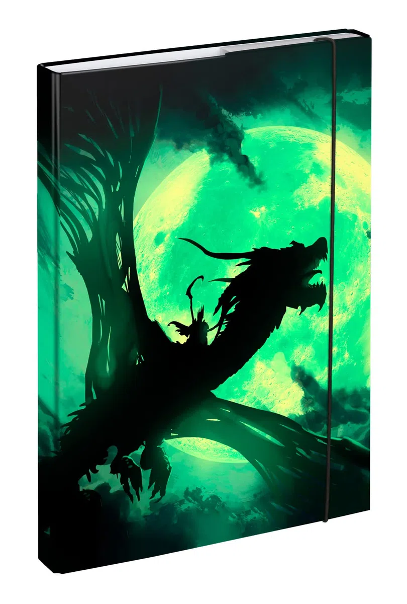 Baagl Boîte de classement pour cartable A4, Chemise pour enfants avec élastique et rabat intérieur, Classeur avec élastique pour garçon (dragon)