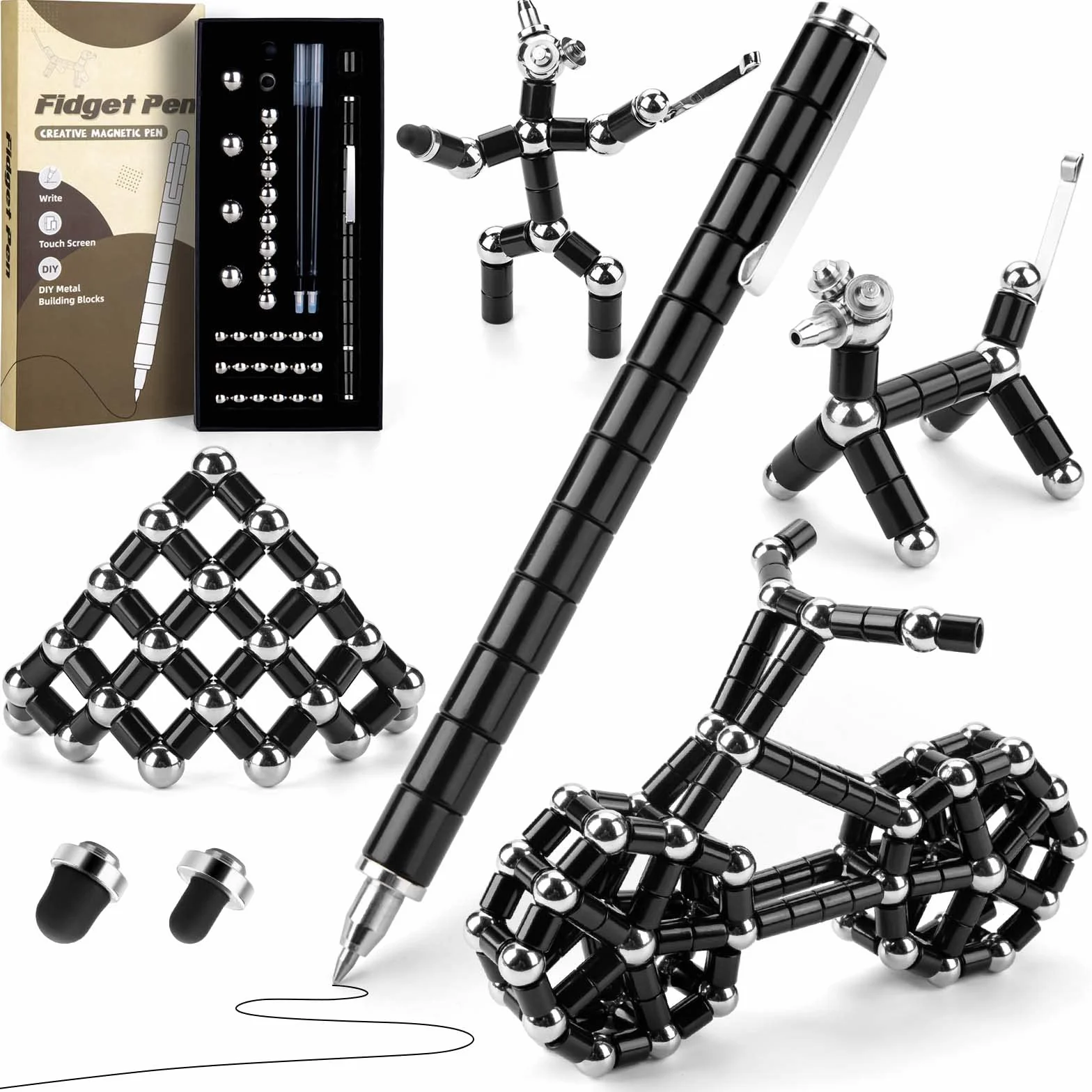 Tigerhu Stylo Magnétique, Stylomagnet à Bille, Strato Pen, Fidget Pen, Créatif Drôle, Aimanté - Cadeau de Fête des Pères