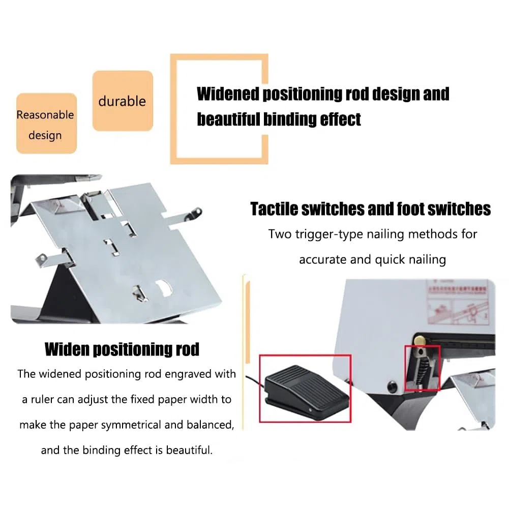 Agrafeuse électrique de bureau, à plat/selle avec pédale, 9 niveaux de réglage, reliure 40 pages, profondeur 100 mm, pour la maison, l'école, le bureau