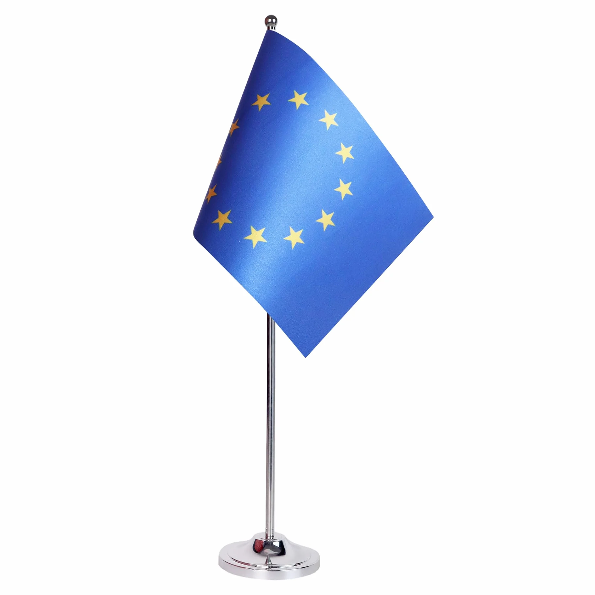 AZ FLAG - Drapeau De Table Europe Prestige - Drapeau Européen - Union Européenne - Ue De Bureau En Satin Avec Hampe De 30cm Et Socle En Métal - 22x15 cm